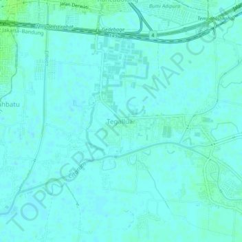 Mapa topográfico Tegalluar, altitud, relieve