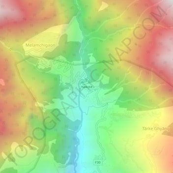 Mapa topográfico Nakote, altitud, relieve