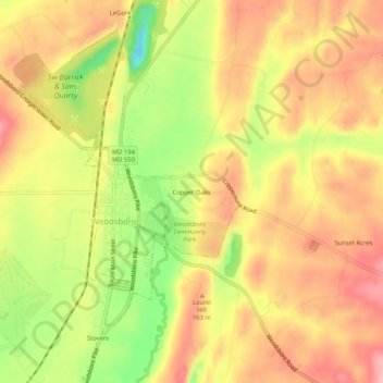 Mapa topográfico Copper Oaks, altitud, relieve