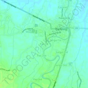 Mapa topográfico Pao 1st, altitud, relieve