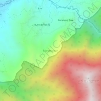 Mapa topográfico Parombean, altitud, relieve
