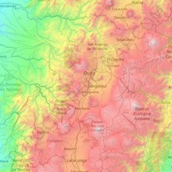 Mapa topográfico Turubamba, altitud, relieve