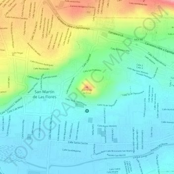 Mapa topográfico Cerro de la Cruz, altitud, relieve