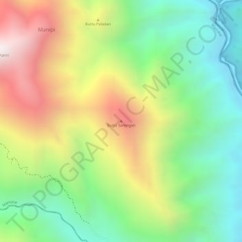 Mapa topográfico Buttu Sarengan, altitud, relieve