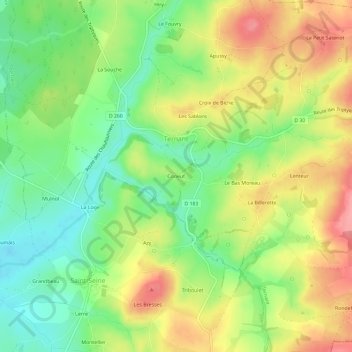 Mapa topográfico Coneuf, altitud, relieve