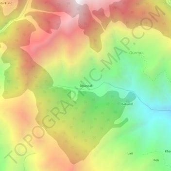 Mapa topográfico Dhandal, altitud, relieve