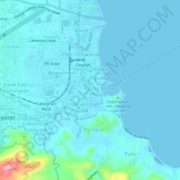 Mapa topográfico Lapu-Lapu, altitud, relieve