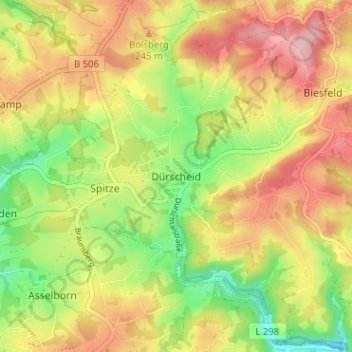 Mapa topográfico Dürscheid, altitud, relieve
