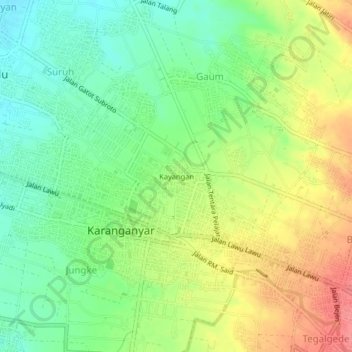 Mapa topográfico Kayangan, altitud, relieve