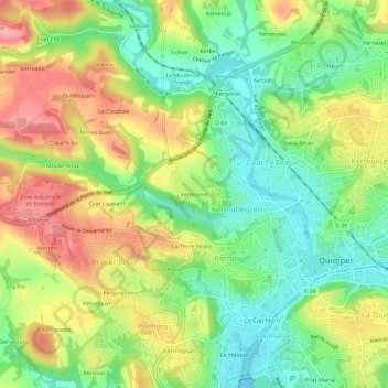 Mapa topográfico Kerlézanet, altitud, relieve