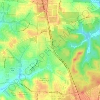 Mapa topográfico Bonanza, altitud, relieve