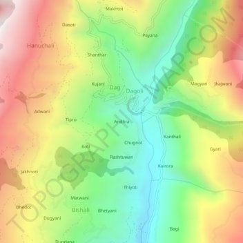 Mapa topográfico Andhra, altitud, relieve