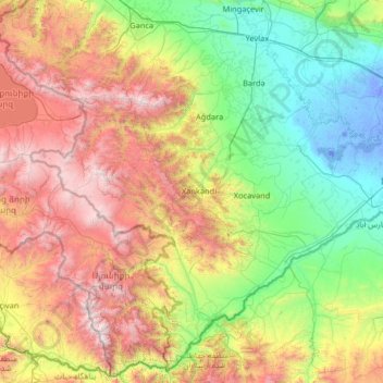 Mapa topográfico Karabakh, altitud, relieve
