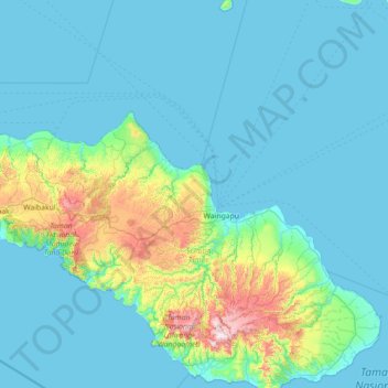 Mapa topográfico Kecamatan Kanatang, altitud, relieve