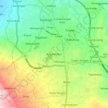 Mapa topográfico Argomulyo, altitud, relieve