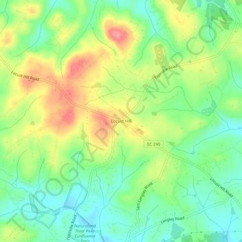 Mapa topográfico Locust Hill, altitud, relieve
