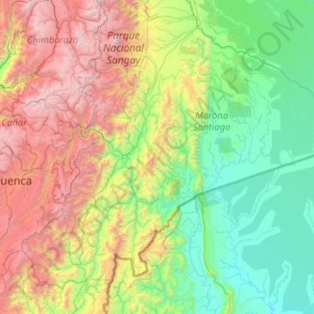 Mapa topográfico Cordillera Cutucú Occidental, altitud, relieve