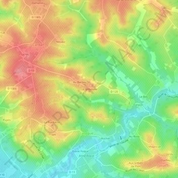 Mapa topográfico Le Broussey, altitud, relieve