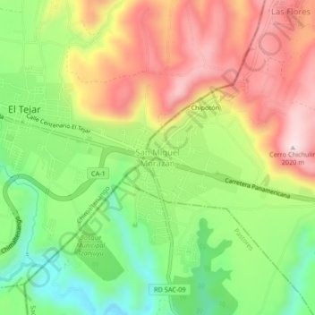 Mapa topográfico San Miguel Morazán, altitud, relieve