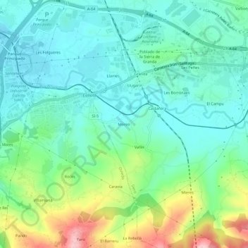 Mapa topográfico Moreo, altitud, relieve