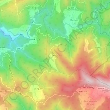 Mapa topográfico Caselho, altitud, relieve