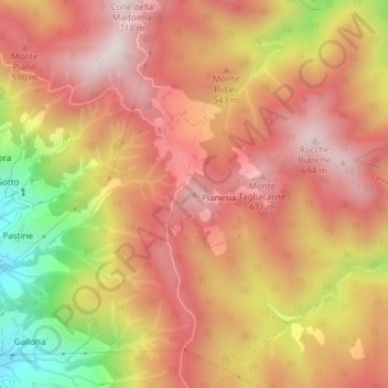 Mapa topográfico Monte Bardellone, altitud, relieve