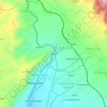 Mapa topográfico Jatisari, altitud, relieve