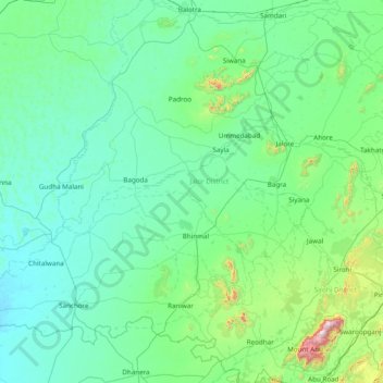 Mapa topográfico Jālor, altitud, relieve