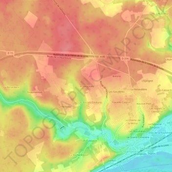Mapa topográfico Les Beauvais, altitud, relieve