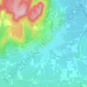 Mapa topográfico Laudun, altitud, relieve