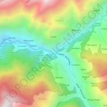 Mapa topográfico Gushaini, altitud, relieve