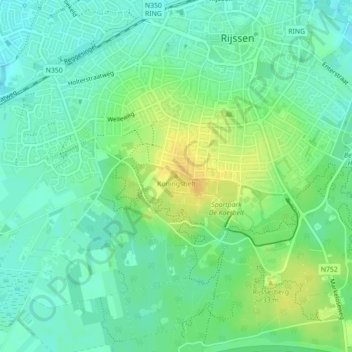 Mapa topográfico Koningsbelt, altitud, relieve