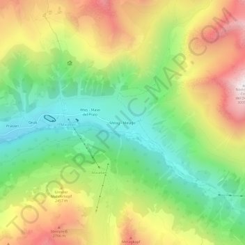 Mapa topográfico Melag, altitud, relieve