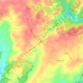 Mapa topográfico Fork, altitud, relieve