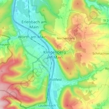 Mapa topográfico Klingenberg am Main, altitud, relieve