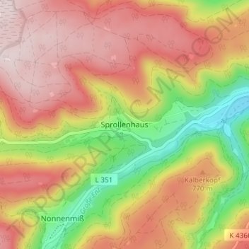 Mapa topográfico Sprollenhaus, altitud, relieve