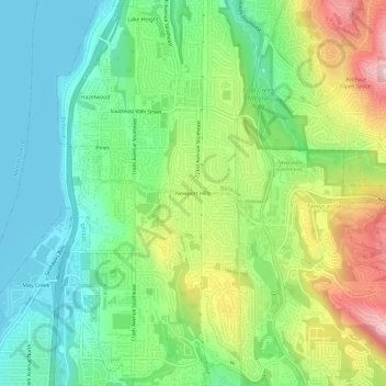 Mapa topográfico Newport Hills, altitud, relieve