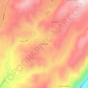 Mapa topográfico Fly-In Acres, altitud, relieve