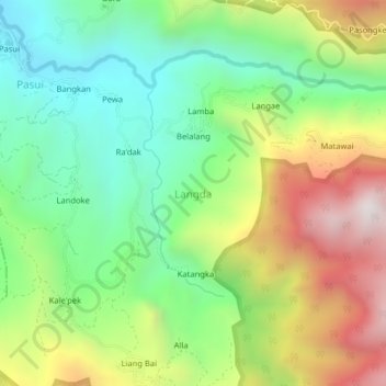 Mapa topográfico Langda, altitud, relieve