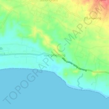 Mapa topográfico Ujung Genteng, altitud, relieve