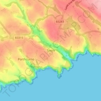 Mapa topográfico Treen, altitud, relieve