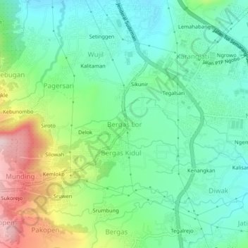 Mapa topográfico Bergas Lor, altitud, relieve
