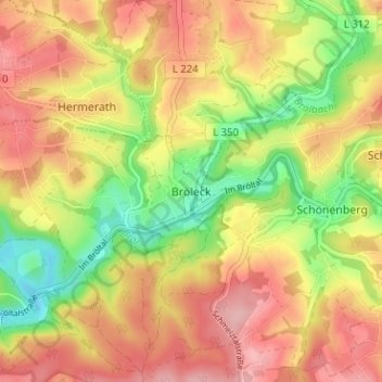 Mapa topográfico Bröleck, altitud, relieve