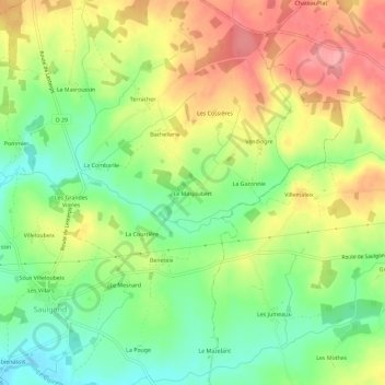 Mapa topográfico Le Masjoubert, altitud, relieve