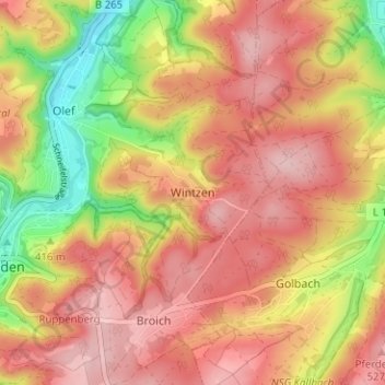 Mapa topográfico Wintzen, altitud, relieve