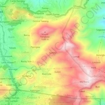 Mapa topográfico Guitley, altitud, relieve