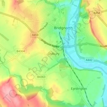 Mapa topográfico Oldbury, altitud, relieve