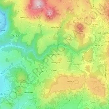 Mapa topográfico Les Mouniers, altitud, relieve