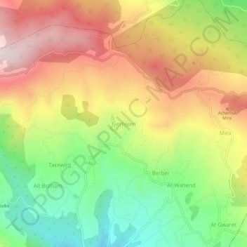 Mapa topográfico Igherbiyen, altitud, relieve