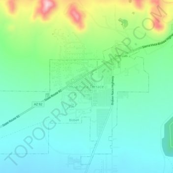 Mapa topográfico Huachuca Terrace, altitud, relieve